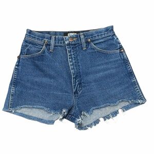 Reformation Blue High-Rise Distressed Denim Shorts